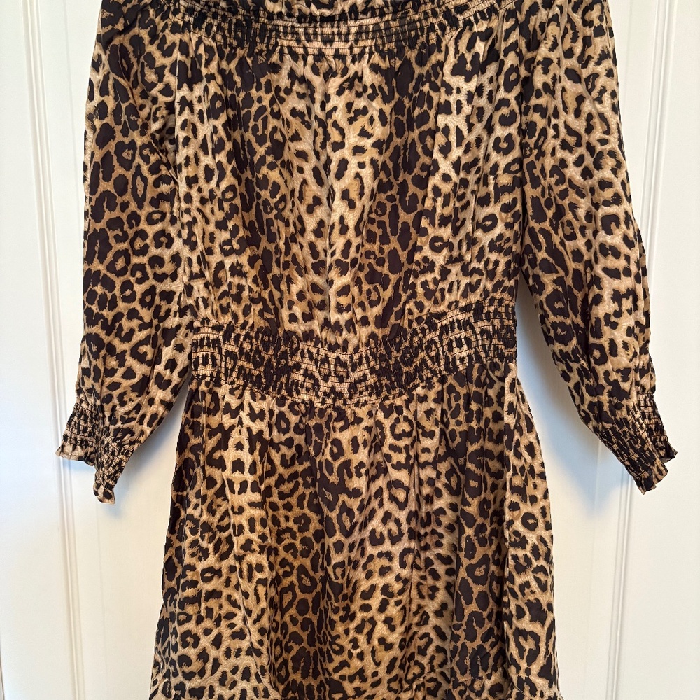 NWT VERONICA BEARD Kyance Smocked Leopard-Print Coverup Dress Sz XL